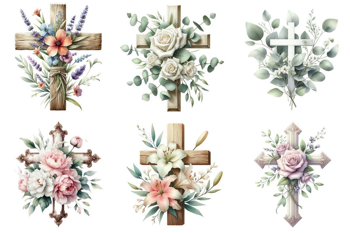 Floral Easter Cross Clipart, an Illustration by DreamPrint404 (Photo 3 of 6)