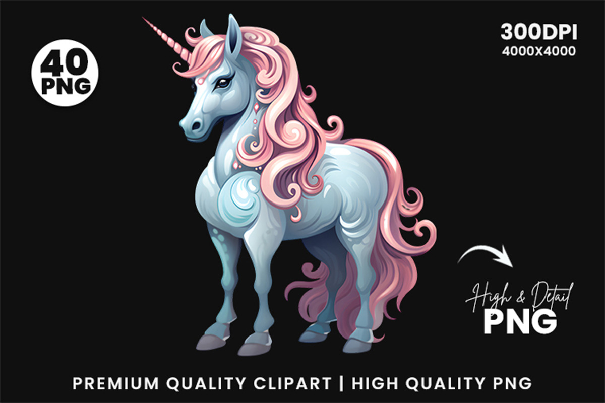 40 Watercolor Cute Unicorn Clipart, an Animal Illustration by Creative Arslan (Photo 7 of 7)