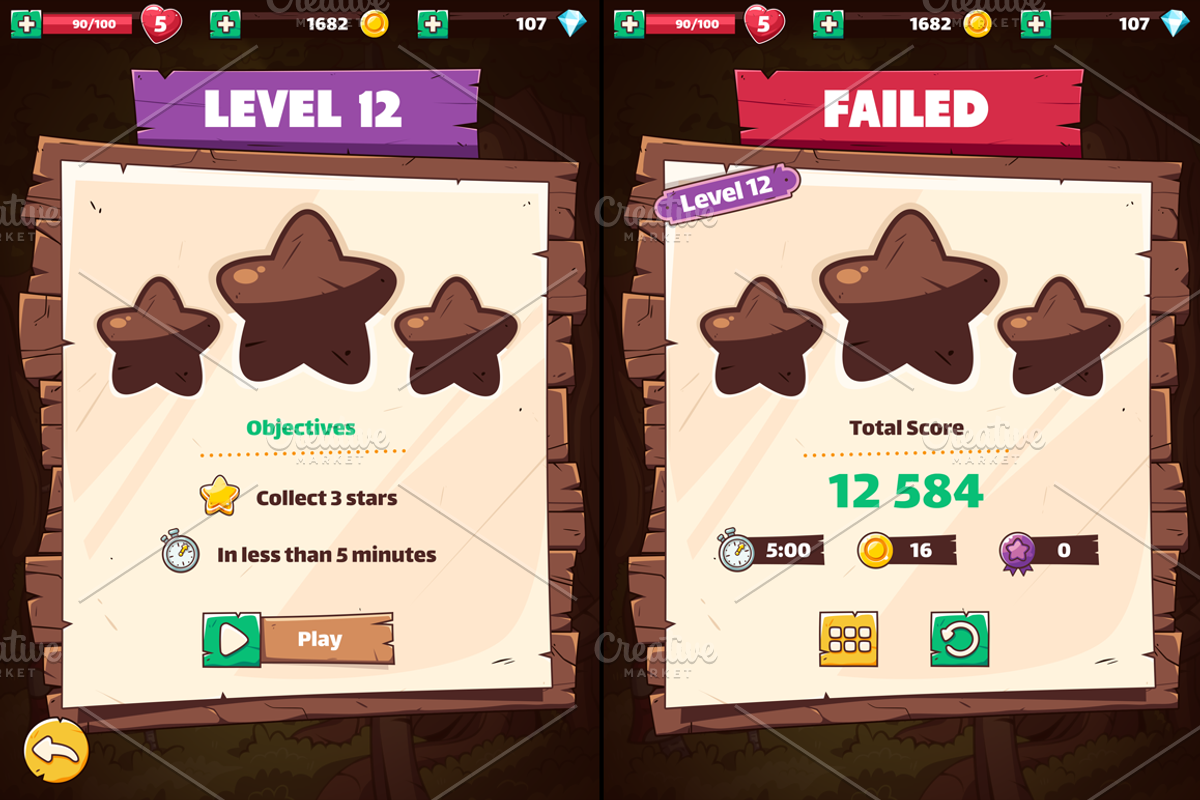 Wooden GUI and Game Level Map BUNDLE, an Illustration by wowu