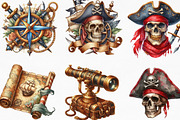 Watercolor Pirate Clipart Bundle, an Illustration by Designking (Thumbnail 2 of 4)