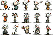 Valentine Cat Holding Flower Clipart, an Illustration by Designking (Thumbnail 3 of 5)