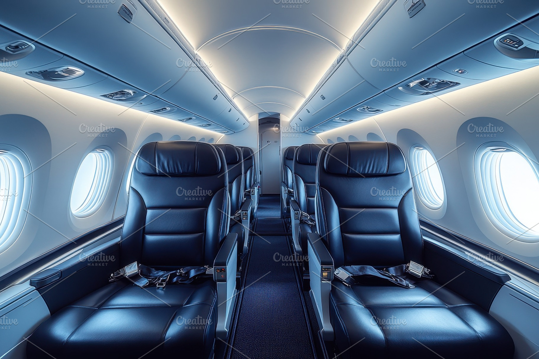 Interior of a modern aircraft showca, a Photo by Tanuart