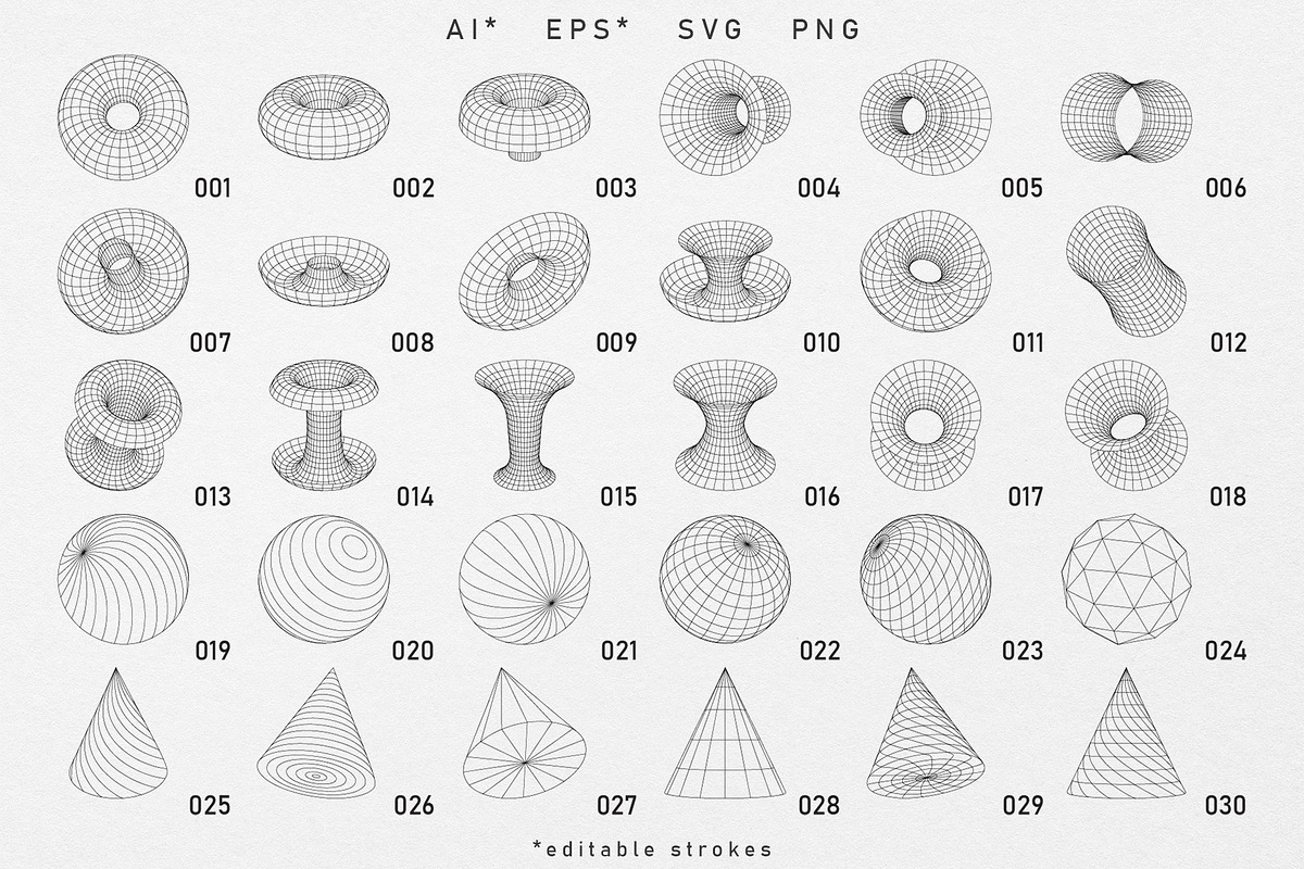 136 3D Wireframe vector shapes, an Object Graphic by Valeria Soloveva (Photo 2 of 6)