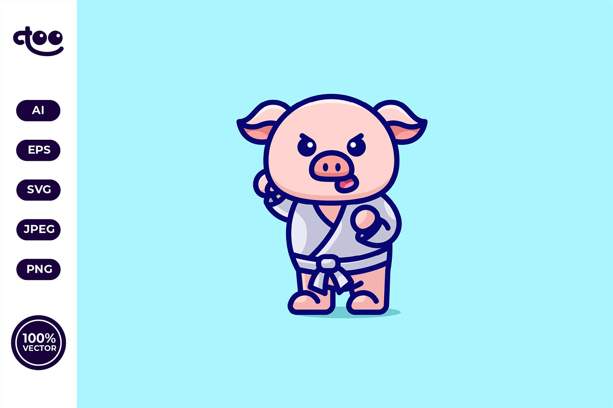 Simple Karate Pig Fighter cartoon, an Animal Illustration by Satisfactoons (Photo 1 of 3)