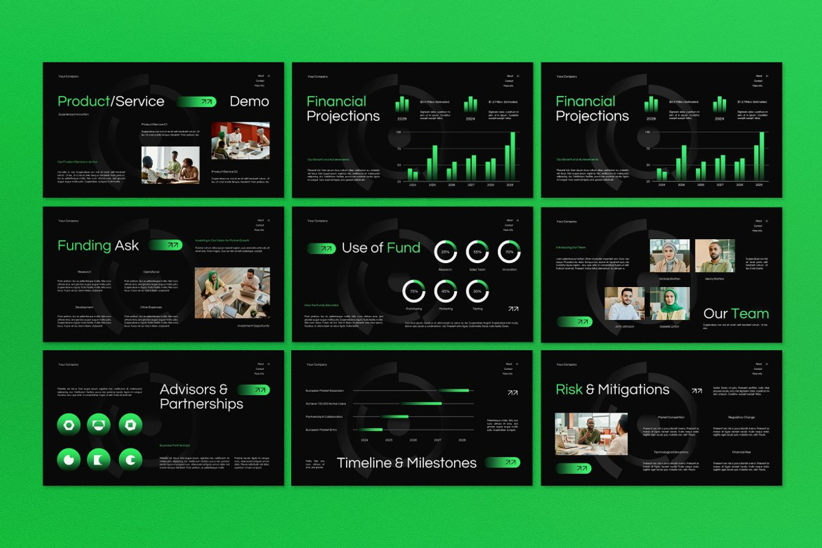 Black Green Modern Pitch Deck PPT, a Presentation Template by graphicook