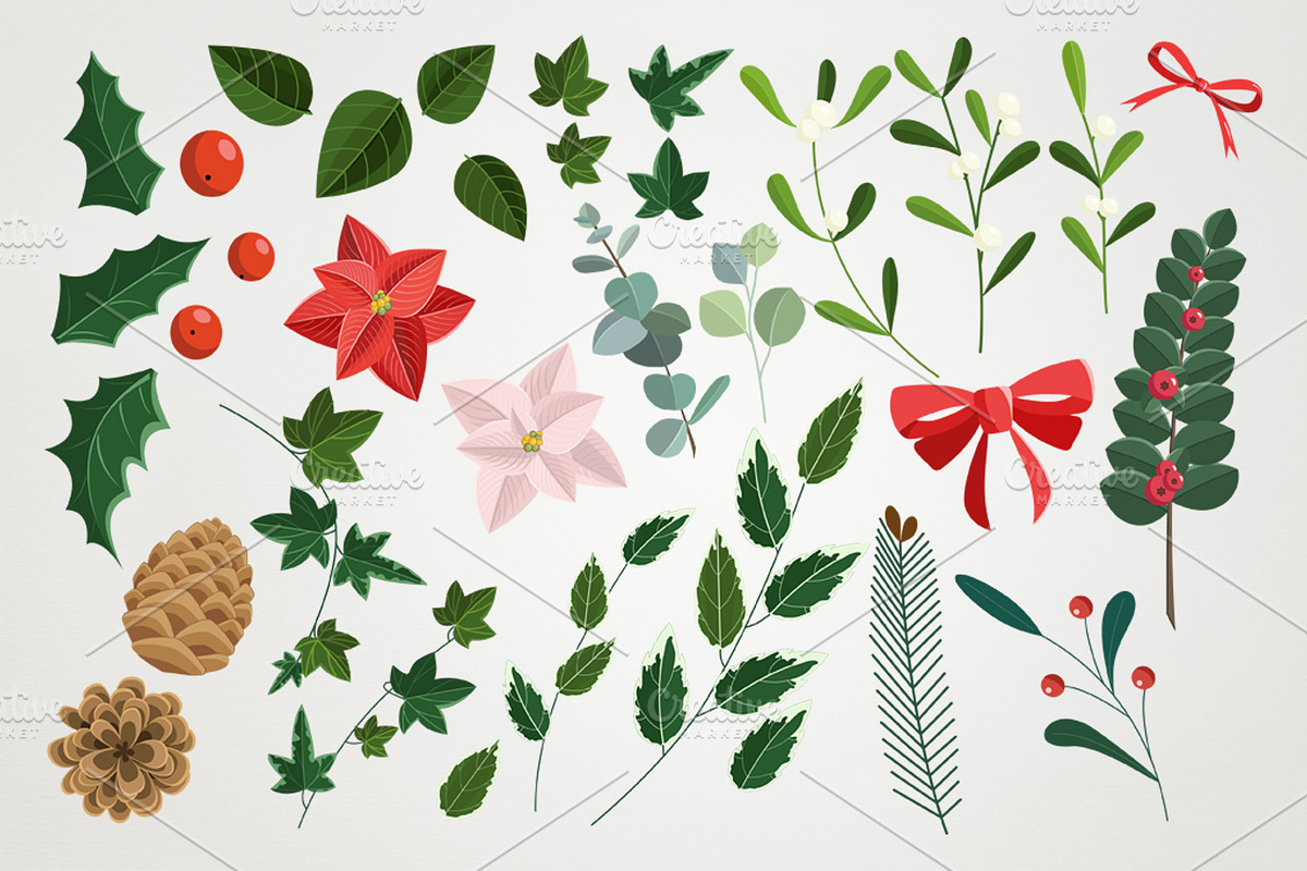 Christmas Vector Floral Clipart ., a Background Graphic by NinaBrai (Photo 2 of 8)