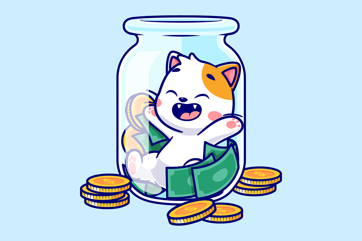 Cute Cat With Money And Gold Coin, an Animal Illustration by Catalyst Labs