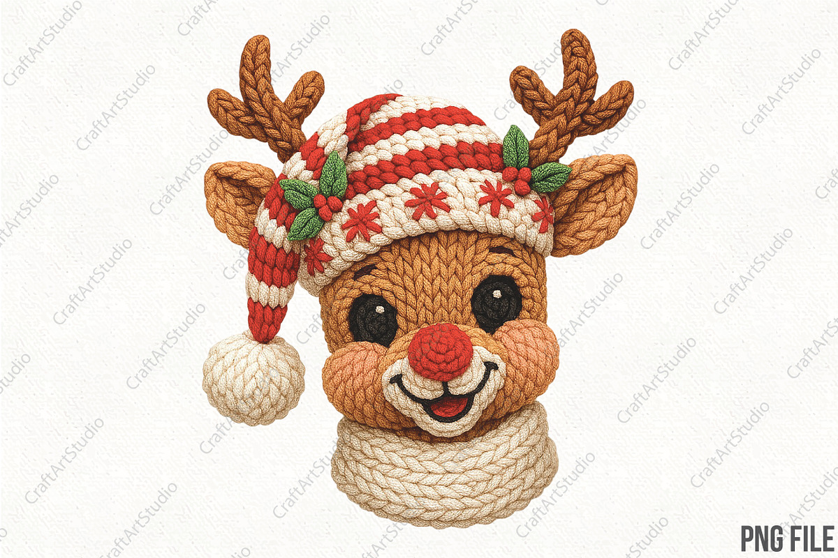 Yarn Crochet Christmas Reindeer PNG, an Illustration by CraftArtStudio (Photo 1 of 4)