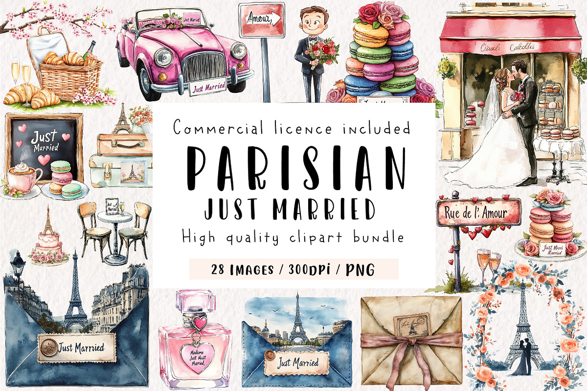 Parisian Just Married Clipart, an Illustration by CreationArt (Photo 1 of 9)