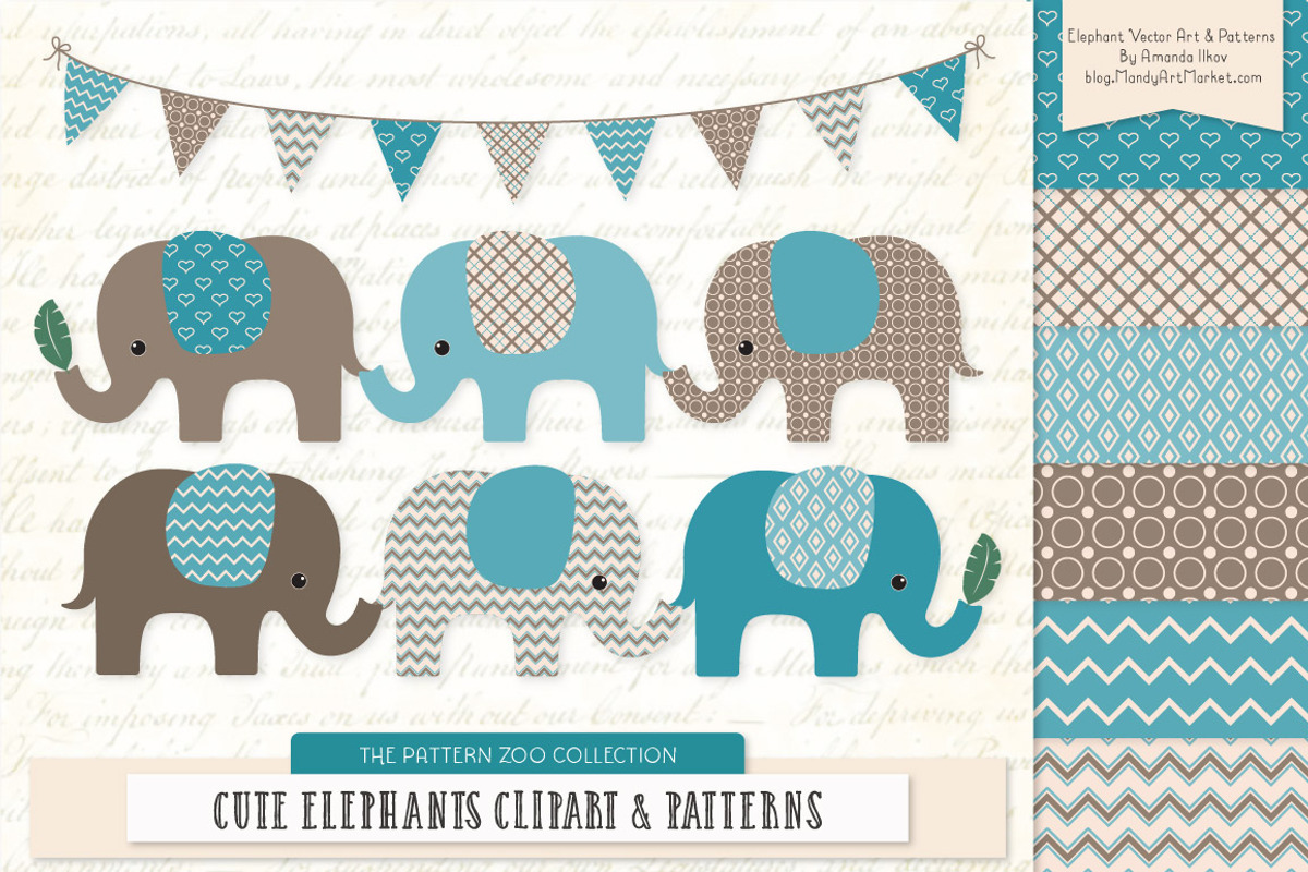 Vintage Blue Elephant Clipart, an Illustration by Amanda Ilkov (Photo 1 of 4)