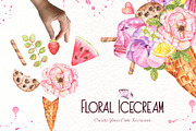 Floral Icecream Watercolor Set, an Illustration by TanataDesign (Thumbnail 9 of 13)