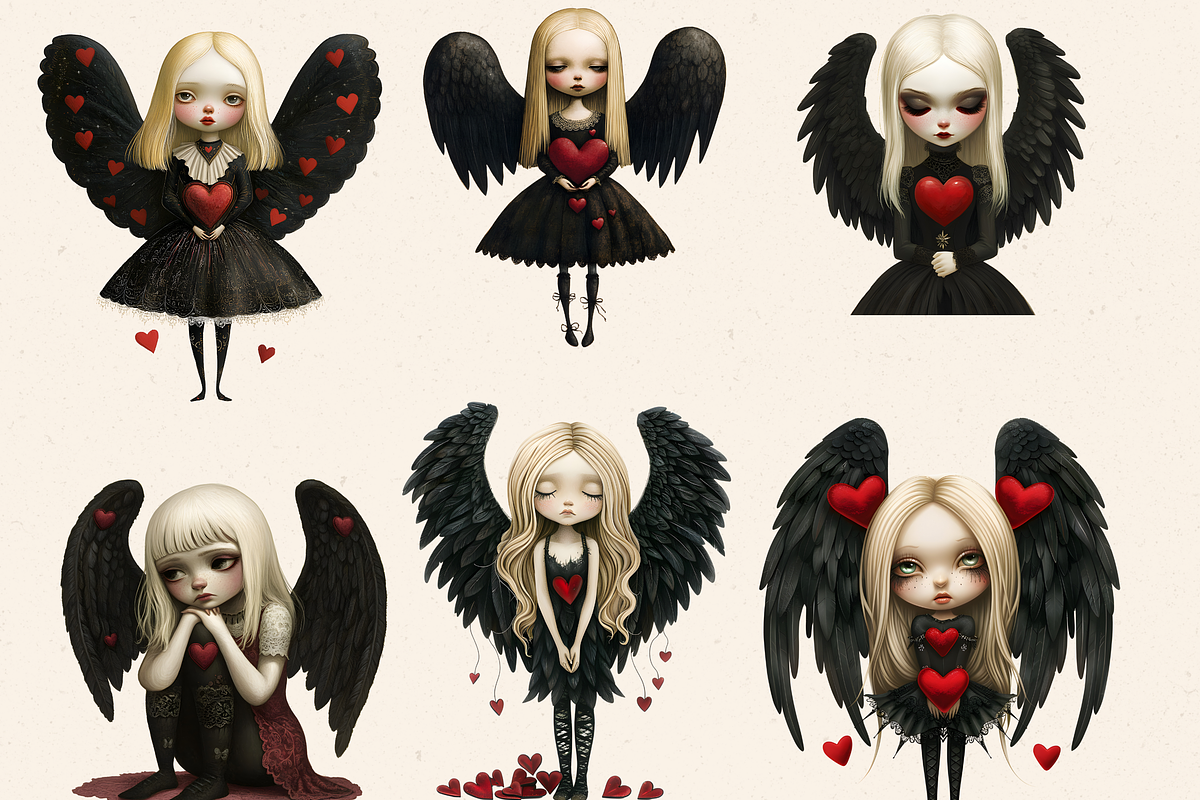 VALENTINE BLACK ANGELS CLIPART PACK, a Person Illustration by Daring Digies (Photo 2 of 10)