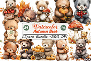 Watercolor Autumn Bear Clipart, an Illustration by DreamCafeArt (Thumbnail 1 of 9)