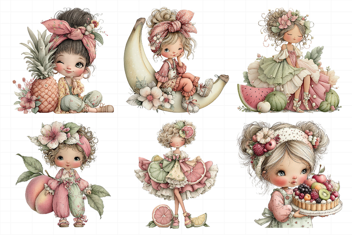 Whimsical Summer Fruit Girls Clipart, an Illustration by Daily.Designs (Photo 5 of 8)