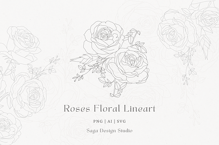 Vintage Floral Lineart Collection, an Illustration by Saga Design Studio