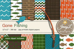 Fishing Digital papers & clipart, a Pattern Graphic by JennyL Designs