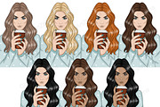 Coffee Lover Girls Clipart, a Person Illustration by GlamArtZhanna (Thumbnail 2 of 3)