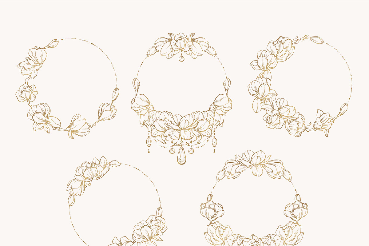 Linear Magnolia Flowers Wreath PNG, an Illustration by Color and Decor (Photo 3 of 7)