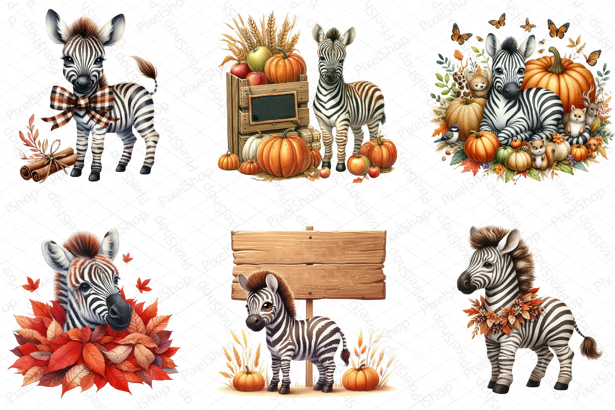 Watercolor Autumn Zebra Clipart, an Illustration by DreamPrint404 (Photo 3 of 6)