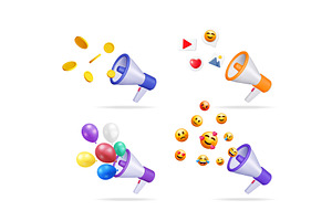 Megaphone set with promotion icons, a Finance Illustration by Abscent