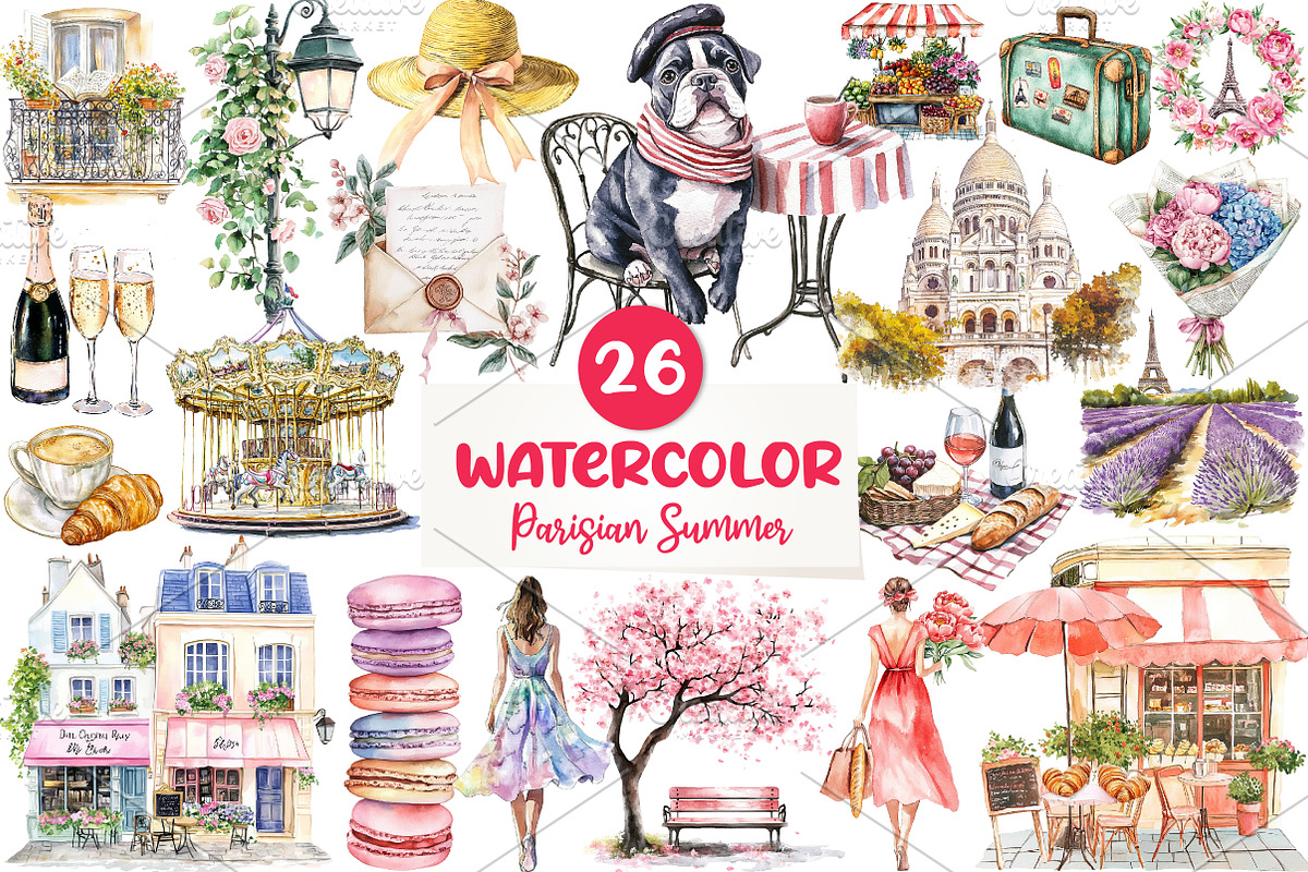 Parisian Summer Clipart, an Illustration by CreationArt (Photo 1 of 5)