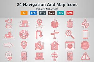 Red Filled Outline Navigation & Map