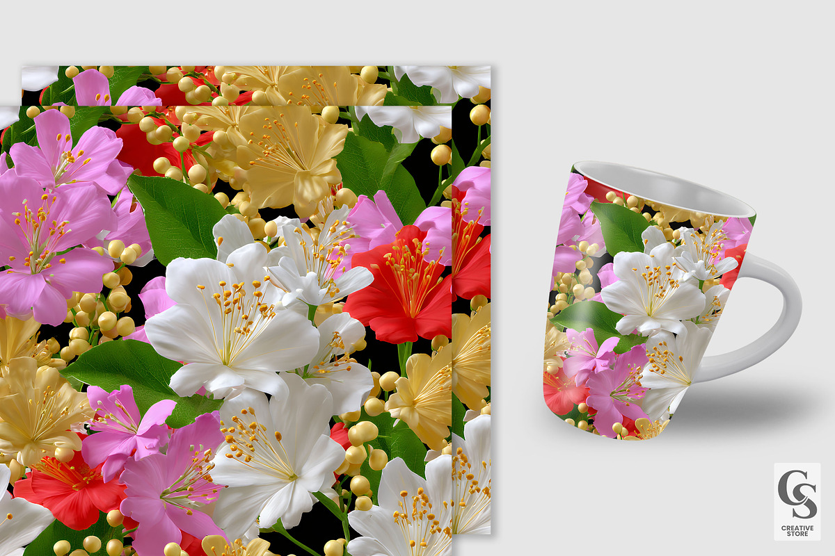 Bright Luxury Flowers Digital Paper, a Pattern Graphic by Creative Store (Photo 2 of 5)