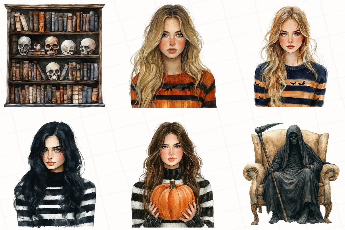 Watercolor Cozy Halloween Clipart, an Illustration by OK Design (Photo 4 of 5)