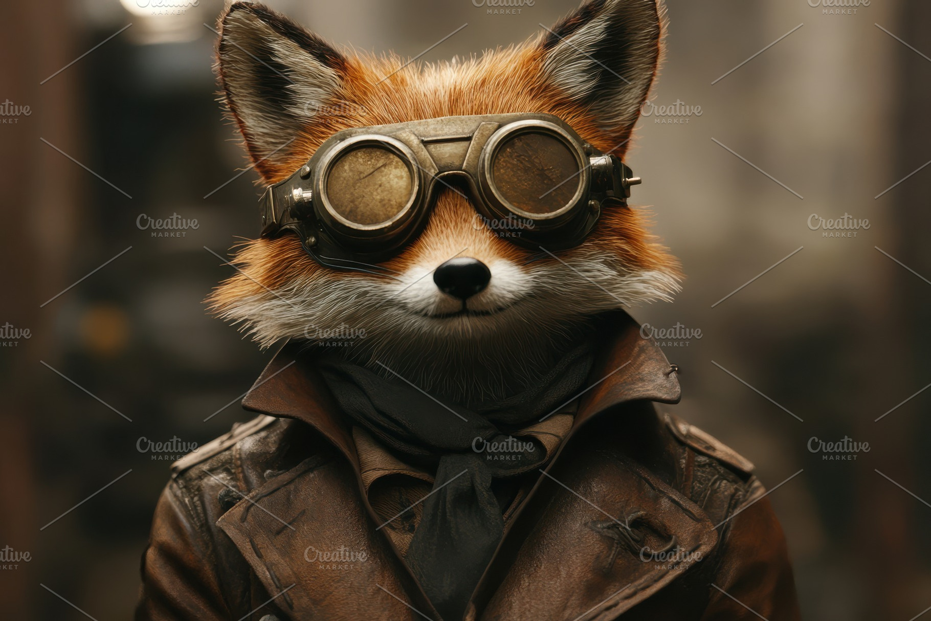 Steampunk Fox in Brown Leather Jacke, an Animal Photo by Pixeness Studio