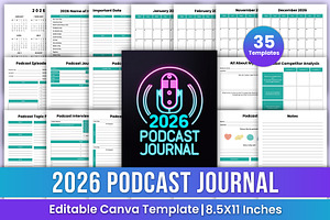 2026 Podcast Journal Canva Kdp, a Stationery Template by Mustafiz