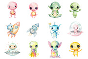 Kawaii Alien Clipart, an Illustration by Design Market (Thumbnail 3 of 5)