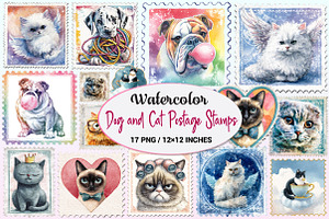 Funny Dog and Cat Postage Stamps, a Graphic by CitraGraphics