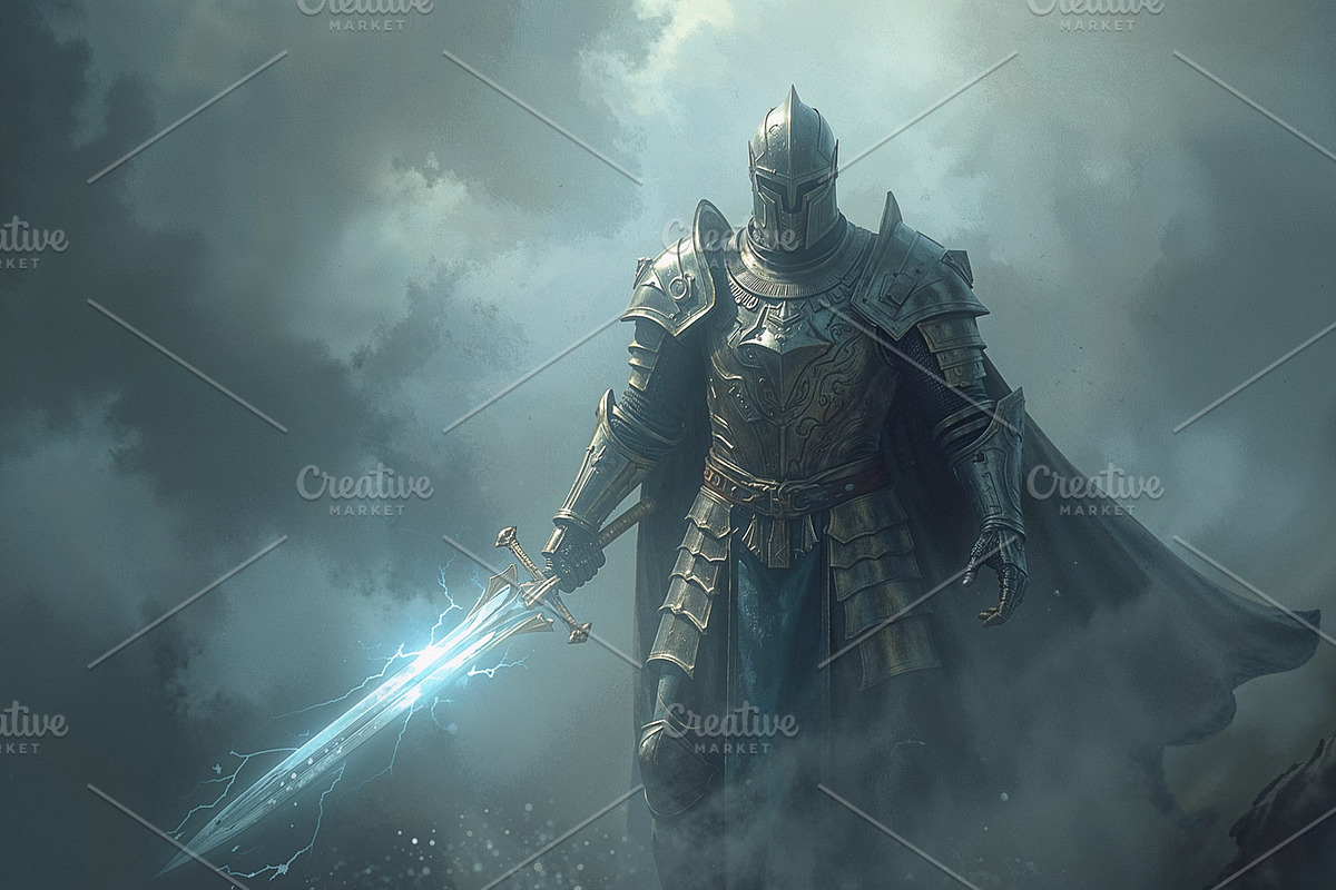 Standing helmeted knight, an Illustration by wavebreak