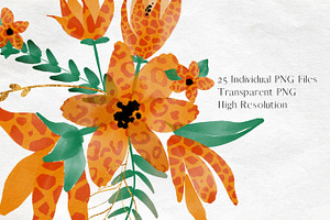 Safari Orange Watercolour Flowers