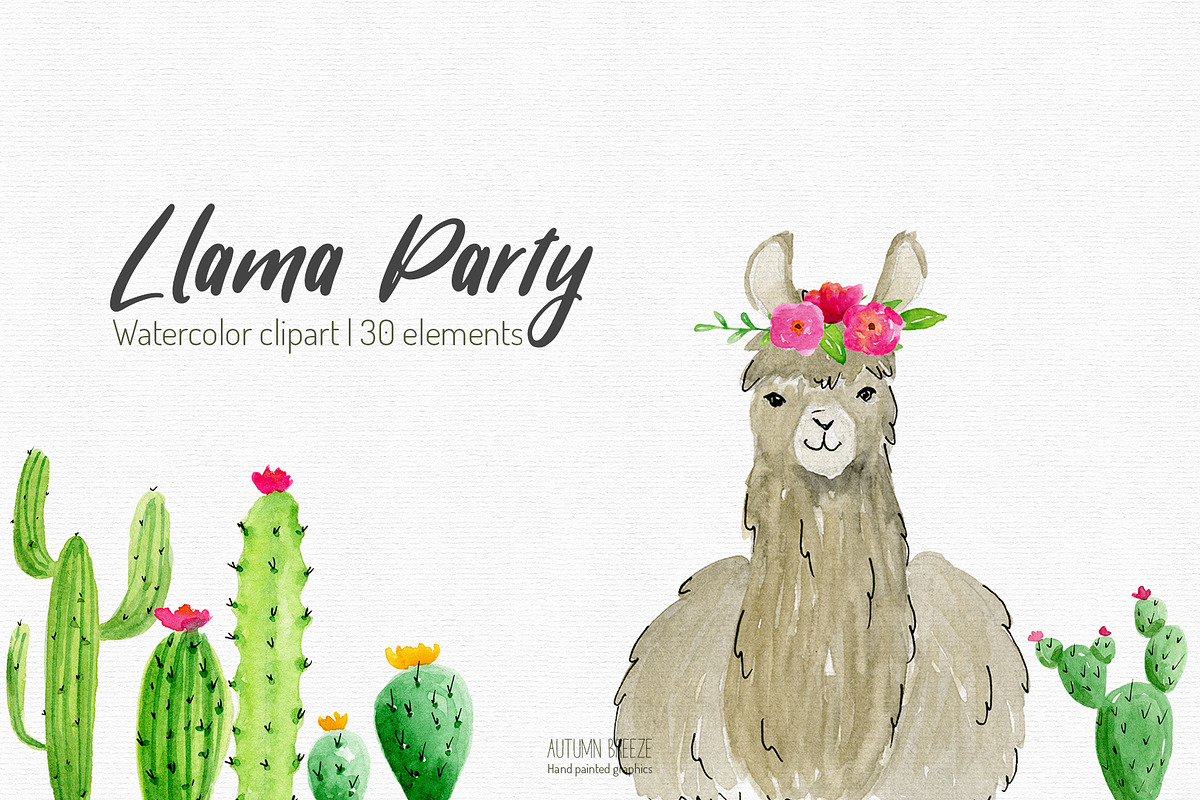 watercolor  llama clipart, an Animal Illustration by Autumn Breeze (Photo 3 of 4)