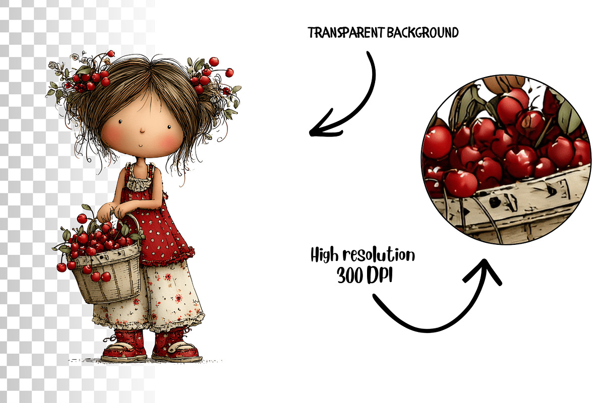 Cherry Girl Watercolor Clipart, a Person Illustration by Nicolle's Colorful Art (Photo 5 of 10)
