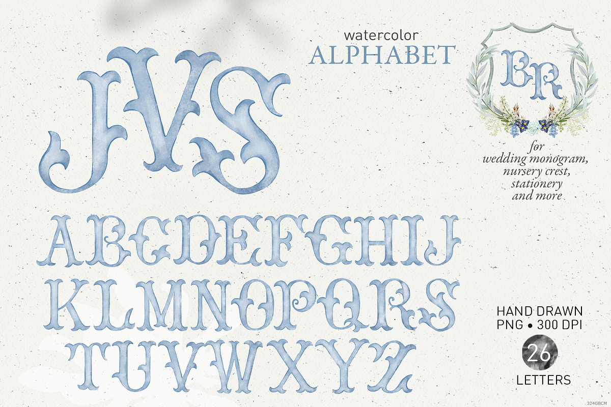 Crest monogram watercolor letters, a Decorative Illustration by GrafikBoutique (Photo 1 of 3)