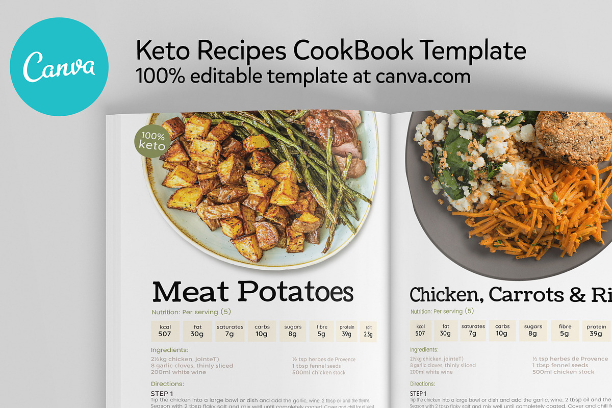 Keto Recipes Cookbook CANVA template, a Templates & Theme by DeLaGranSiete (Photo 8 of 10)