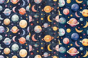 8 Baby Planets Seamless Patterns