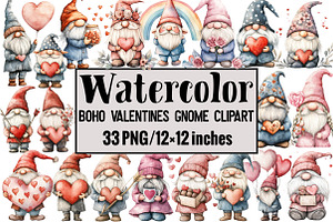 Boho Valentines Gnome Clipart, an Illustration by Design Market