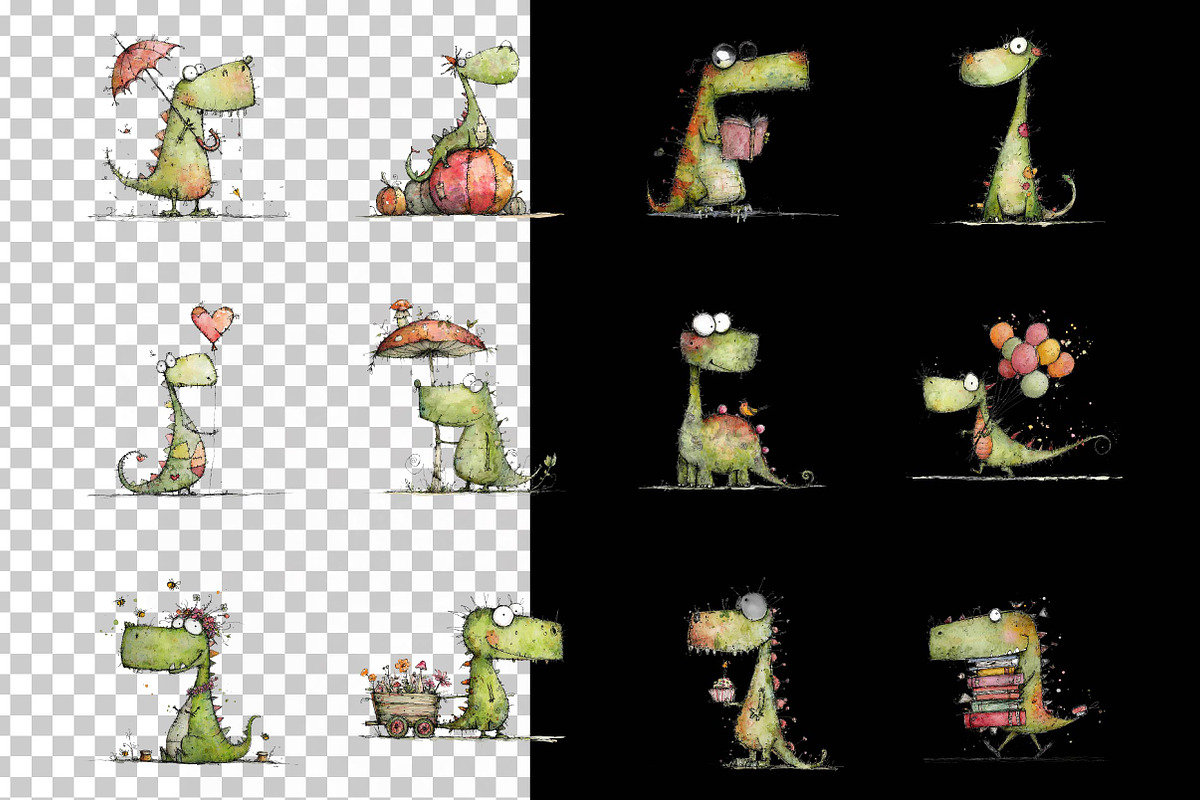 Whimsy Dino Clipart Set, an Animal Illustration by fashionaddict (Photo 4 of 7)