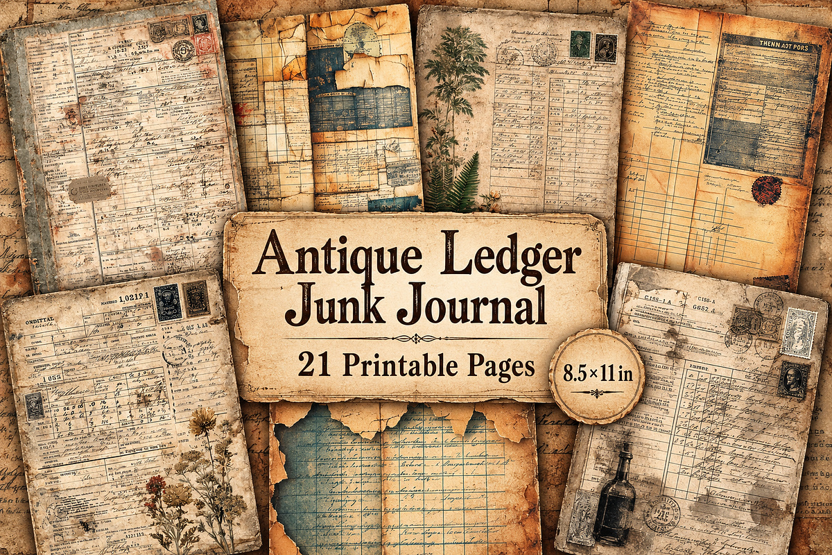 Antique Ledger Junk Journal, a Background Graphic by Printable Treasure (Photo 1 of 3)