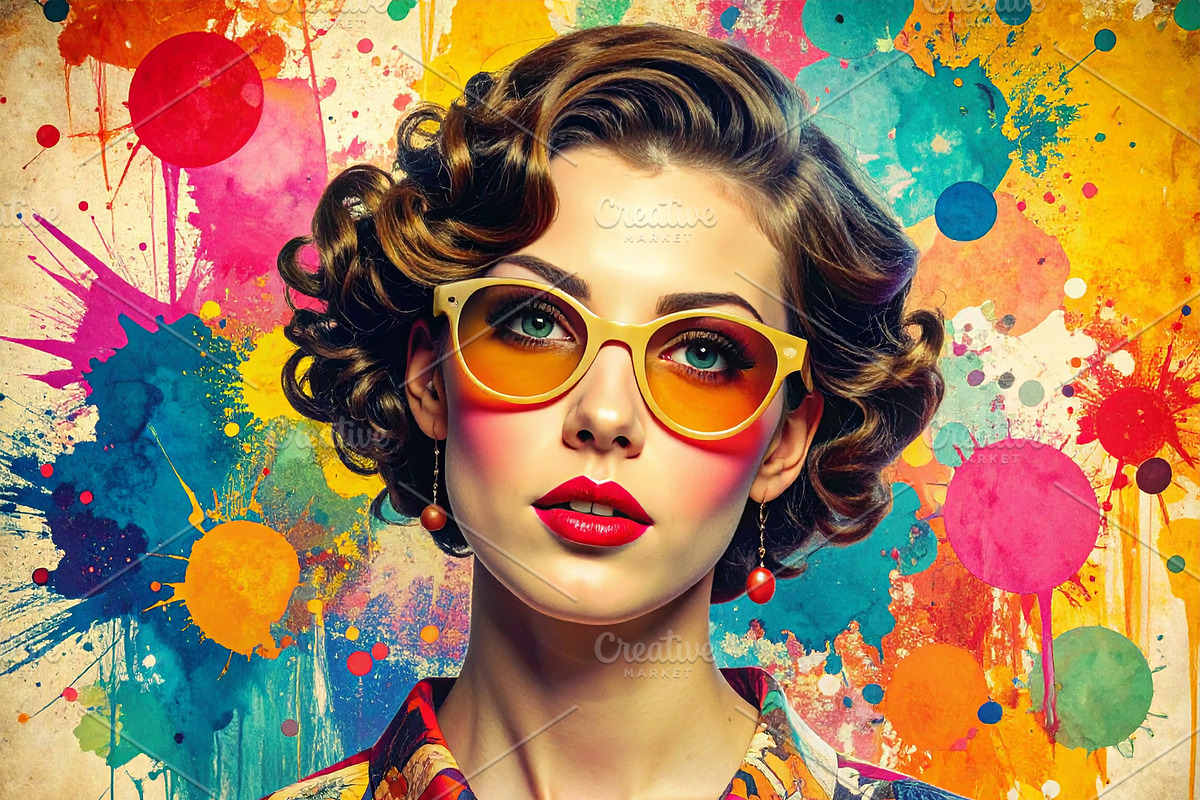 Woman portrait in retro style with collage and colorful doodles, a Person Illustration by DanFLCreativo