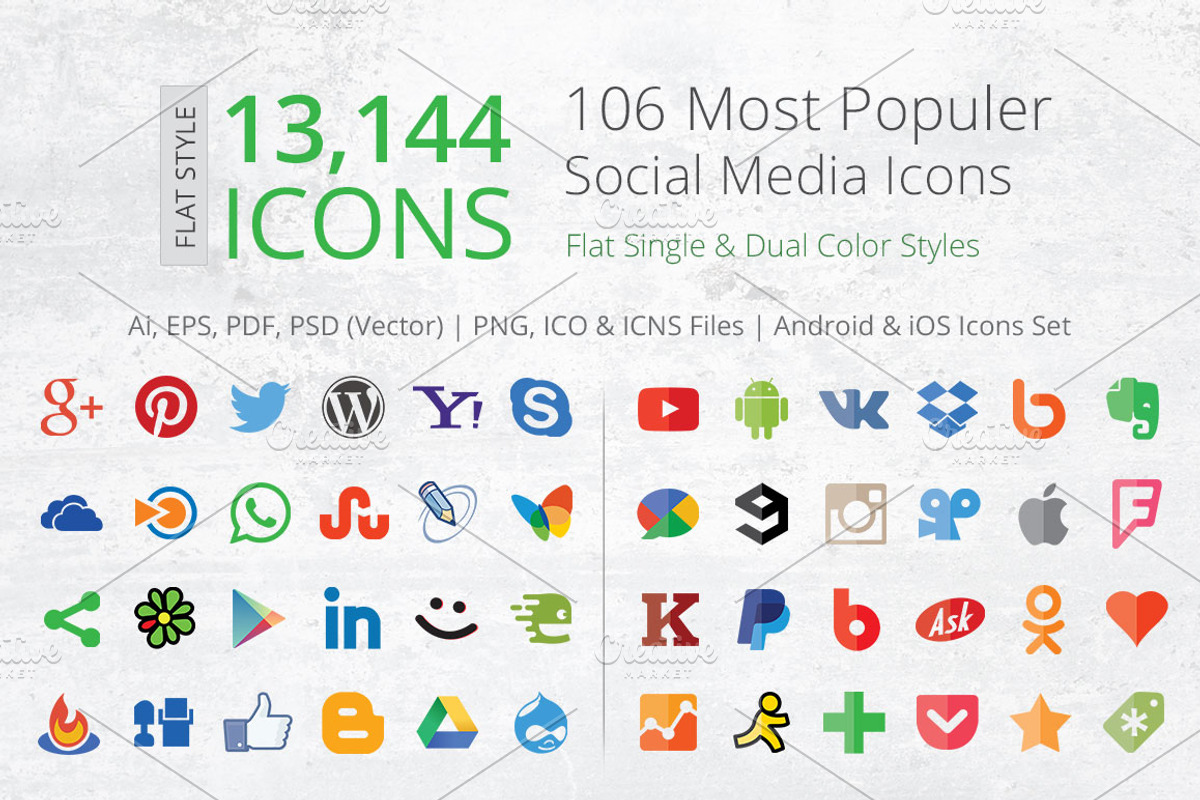 212 Flat Social Media Icons