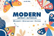 Modern abstract & butterflies set, an Illustration by museberry (Thumbnail 1 of 7)