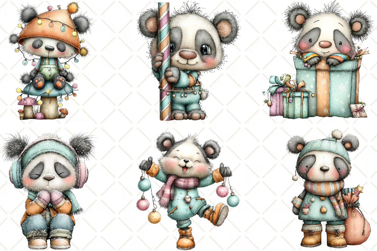 Whimsical Christmas Panda Clipart, an Animal Illustration by Black Bird Studio (Photo 5 of 6)