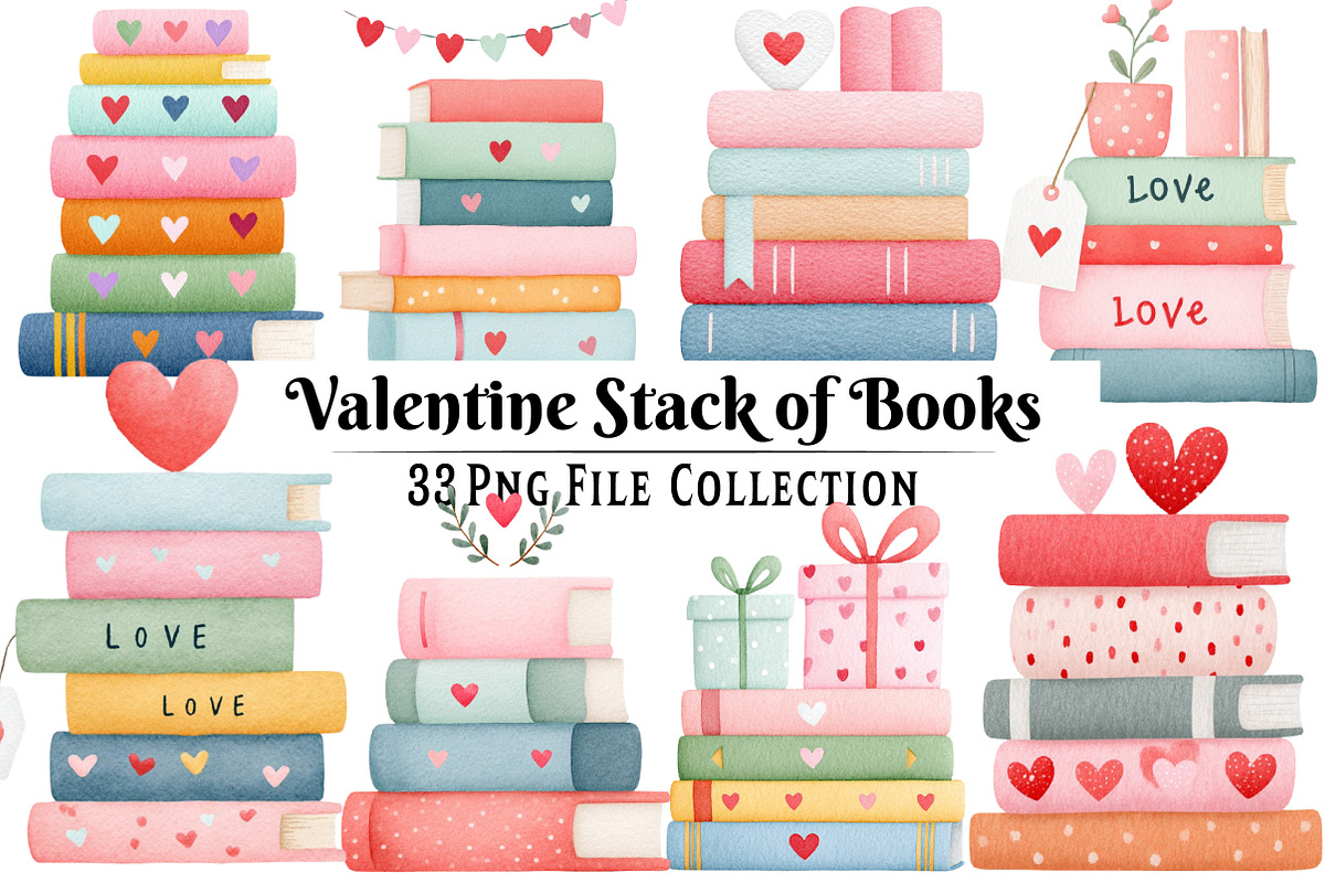 Valentine Stack of Books Clipart, an Illustration by Dream Creation (Photo 1 of 7)