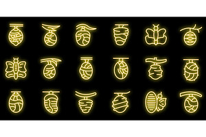 Cocoon Icons Set Vector Neon