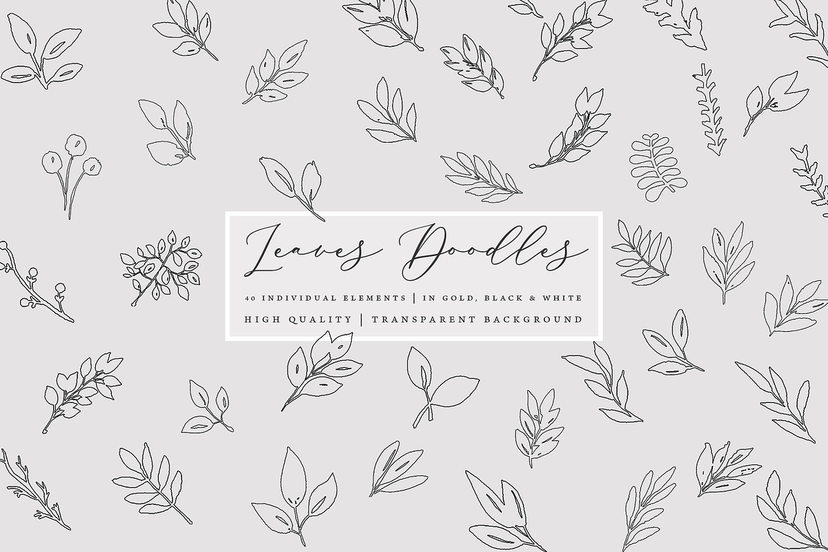 Foliage Doodles - Black, White, Gold, an Object Graphic by OM Creativ (Photo 1 of 8)