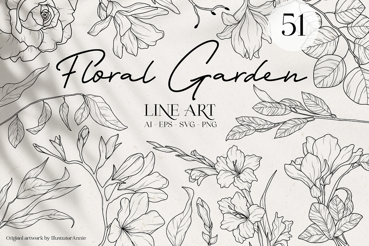 Floral Garden - Floral Line Art, an Illustration by IllustratorAnnie (Photo 1 of 10)
